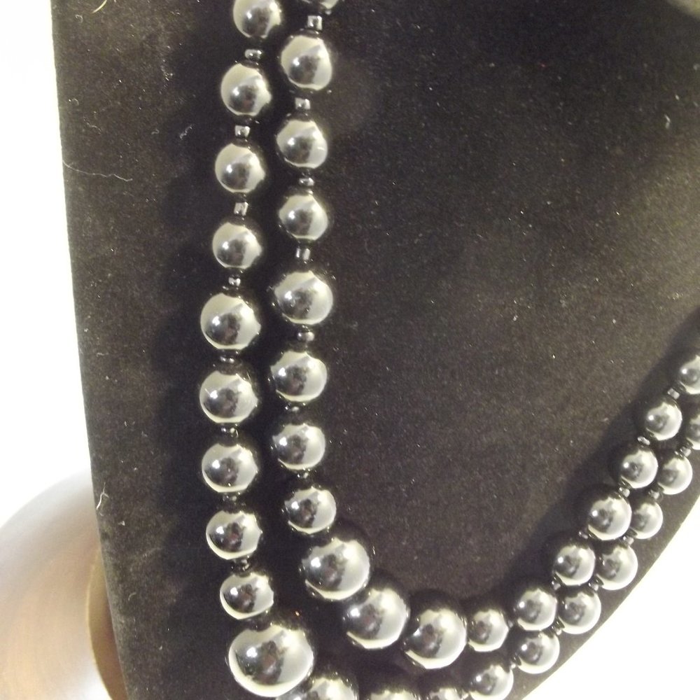 Black Beaded Double Strand Choker Necklace